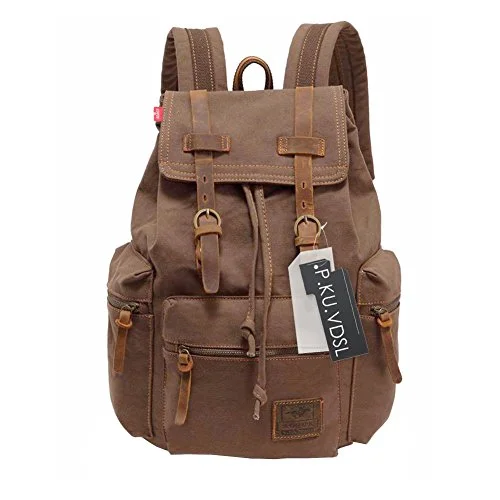 Canvas Backpack, P.Ku.Vdsl-Augur Series Vintage Canvas Leather Backpack Hiking Daypacks Computers