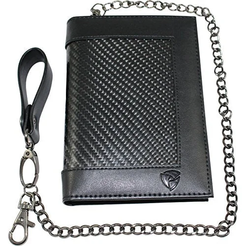 wallets for men with double bill compartments-Carbon Fiber RFID Blocking Anti-Theft Passport Wallet w/Removable Chain