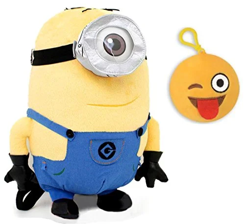 Despicable Me Minion Plush Backpack & Emoji Backpack Clip Multi-Pack (Stuart)