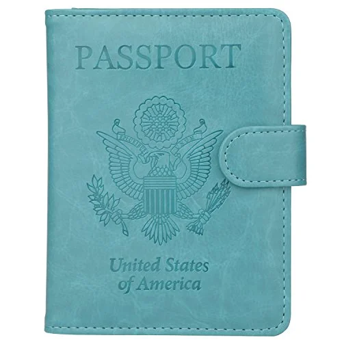 keychains for hikers with compass and whistle-Gdtk Leather Passport Holder Cover Case Rfid Blocking Travel Wallet (Sky Blue #2)