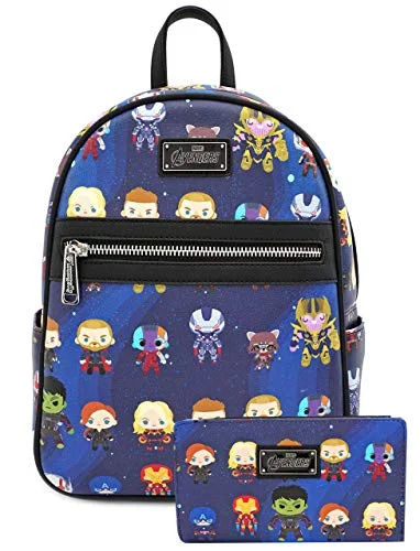 wallets for men with cardholder and business card section-Loungefly Marvel Avengers: Endgame Chibi Print Mini Backpack Wallet Set