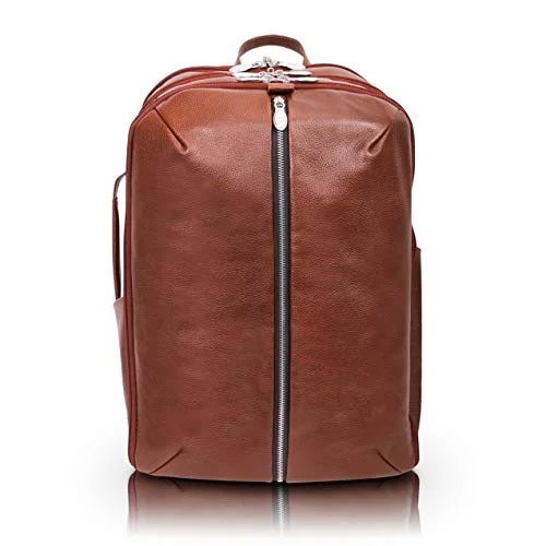 McKleinUSA Englewood, Pebble Grain Calfskin Leather, 17" Leather, Triple Compartment, Carry-All, Laptop & Tablet Weekend Backpack, Brown (18894)