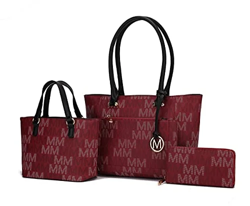 keychains for animal lovers with paw print design-MKF Collection by Mia K. MKF-MU6365W-BRG Lady II M Signature Tote Bag & Wallet Set44; Burgundy - 3 Piece