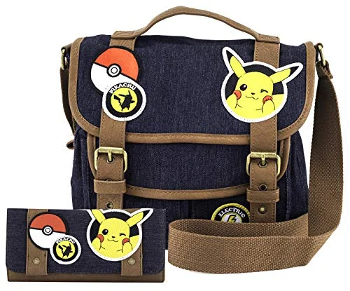 keychains for fashion lovers with chic designs-Pokémon Pikachu Patches Messenger Bag and Wallet Set by Loungefly (Multi)