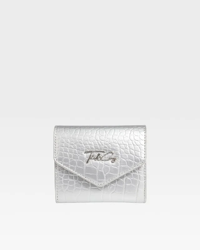 elegant wallets for women with pearl accents-Mini Leather Wallet in Silver