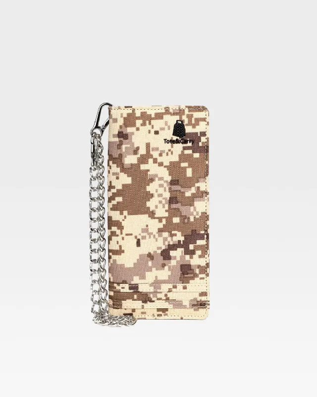 wallets for men with magnetic closure-Biker Chain Wallet in Tan Brown Digital Camouflage