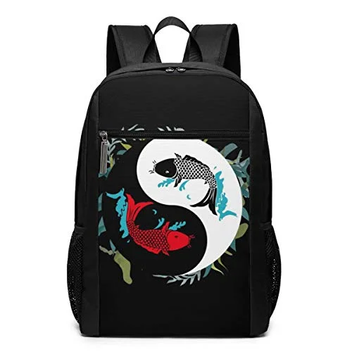 Travel Backpacks Yinyang Kio Fish School Shoulder Laptop Daypack Bags 17 Inch For Girls Boys Men Womens, Black