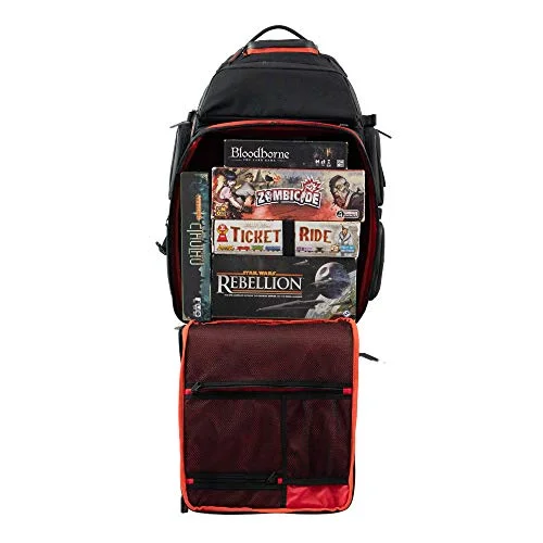 Ultimate Boardgame Backpack - The Smartest Way to Carry Your Games - Expandable Multi-Functional Backpack - Carry-on Compliant (Black/Red)