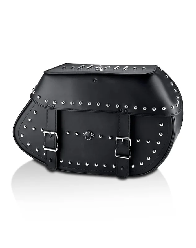 35L - Legacy Extra Large Studded Leather Motorcycle Saddlebags for Harley Softail Heritage FLHC/S