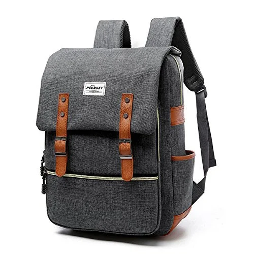 Vintage Laptop Backpack Canvas College Backpack School Bag Fits 15Inch Laptop By Puersit（Gray）