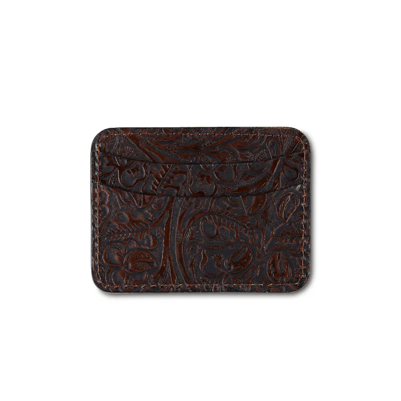 keychains for fitness fans with gym membership holder-Vintage Tooled Leather Card Wallet