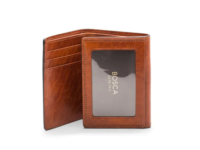 wallets for men with cardholder and business card section-Bosca Leather Double I.D. Trifold Wallet