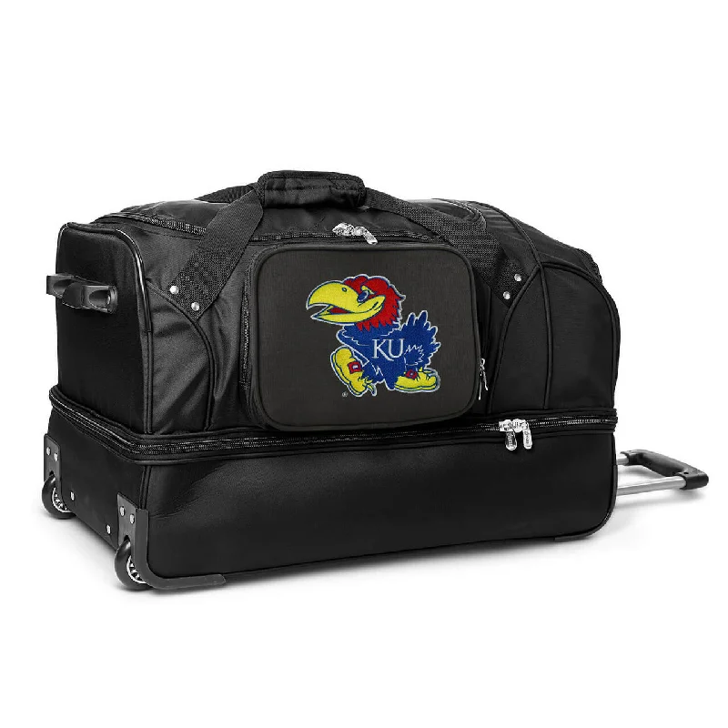 Kansas Jayhawks 27" Black Rolling Drop Bottom Duffel