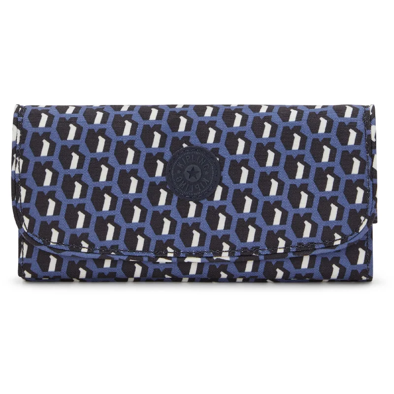 wallets for women with wristlet strap-Kipling Money Land Snap Wallet - 3D K Blue Print