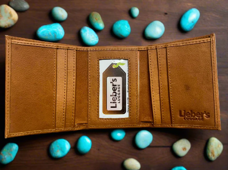 compact wallets for women with minimalist design-Lieber's Leather Trifold Wallet with RFID Blocking Card- $55