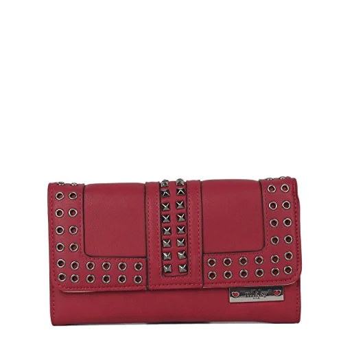 keychains for keyring lovers with fun shapes-Nikky Women'S Studded Card Holder Wallet Travel Purse, Red, One Size