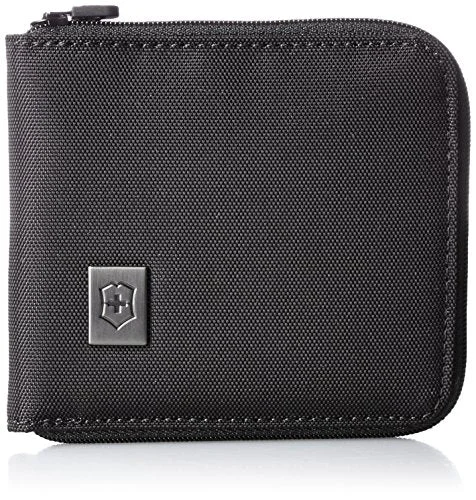 keychains for car owners with logo engraving-Victorinox Zip-Around Wallet, Black/Black Logo