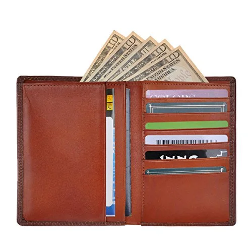 keychains for truck drivers with key fob-Zlyc Genuine Leather Travel Passport Holder Wallet Purse Case Card Cover